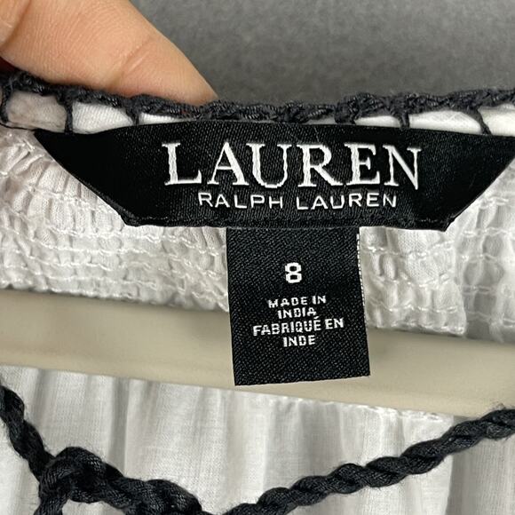 Lauren Ralph Lauren Embroidered Tiered Dress Womens 8 Voile Tassel Boho Peasant - Picture 8 of 16